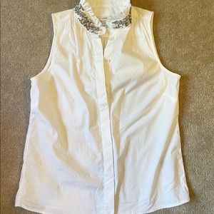 J. Crew size 0 jeweled white button down blouse. Dress it up or down!